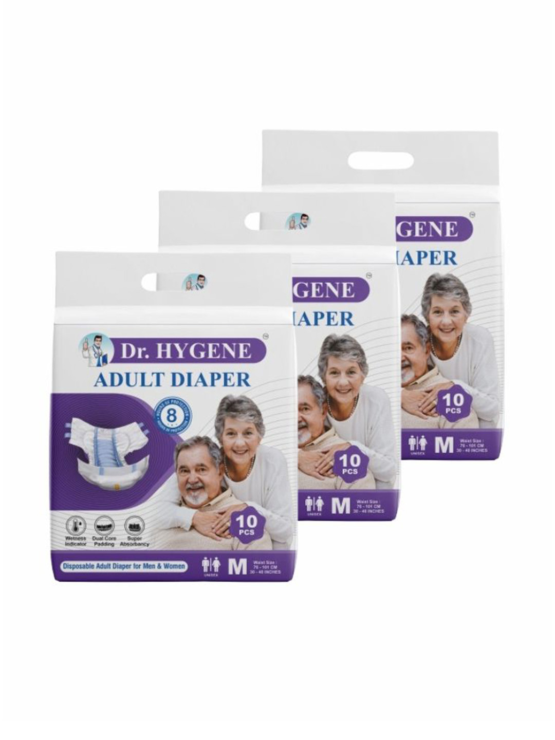 Dr. HYGENE Set Of 3 Waterproof Adult Tape Diapers - M - 10Pcs Each