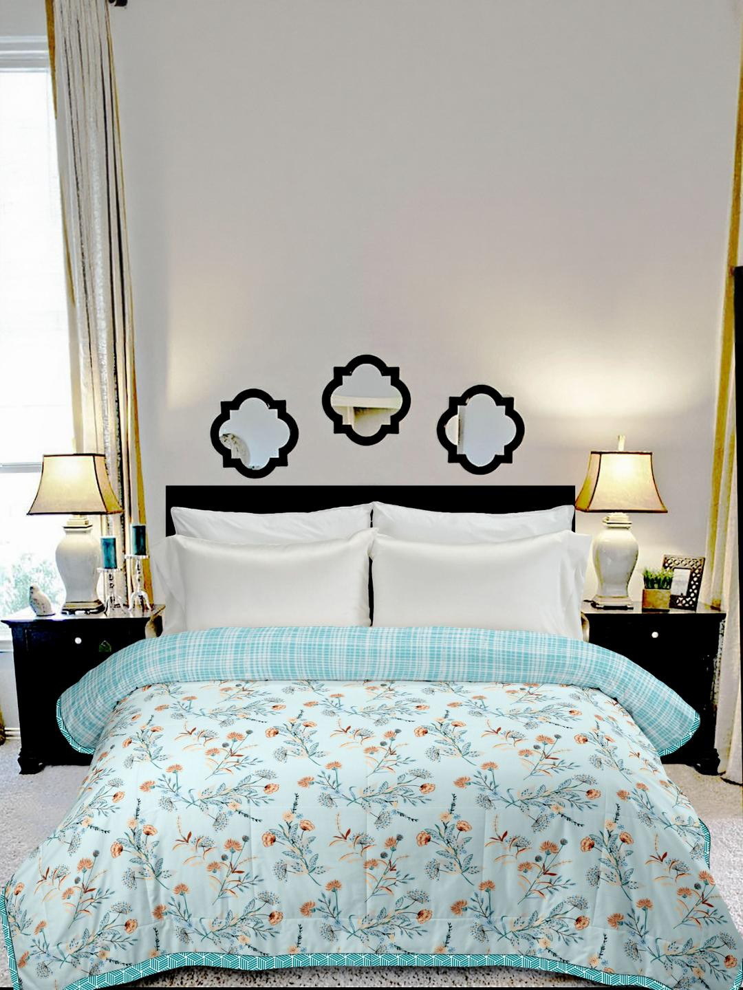 Anadhika Blue & White Floral Printed Cotton 180TC Single Bed AC Room Dohar