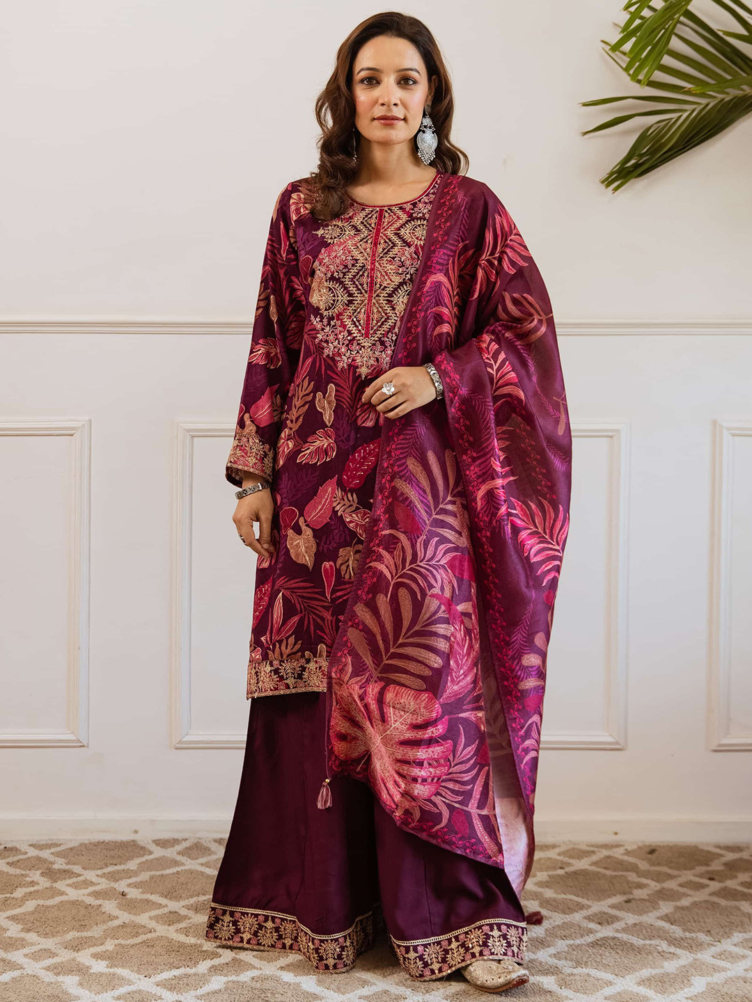 Spera Women Floral Printed A-Line Kurta with Palazzos & Dupatta