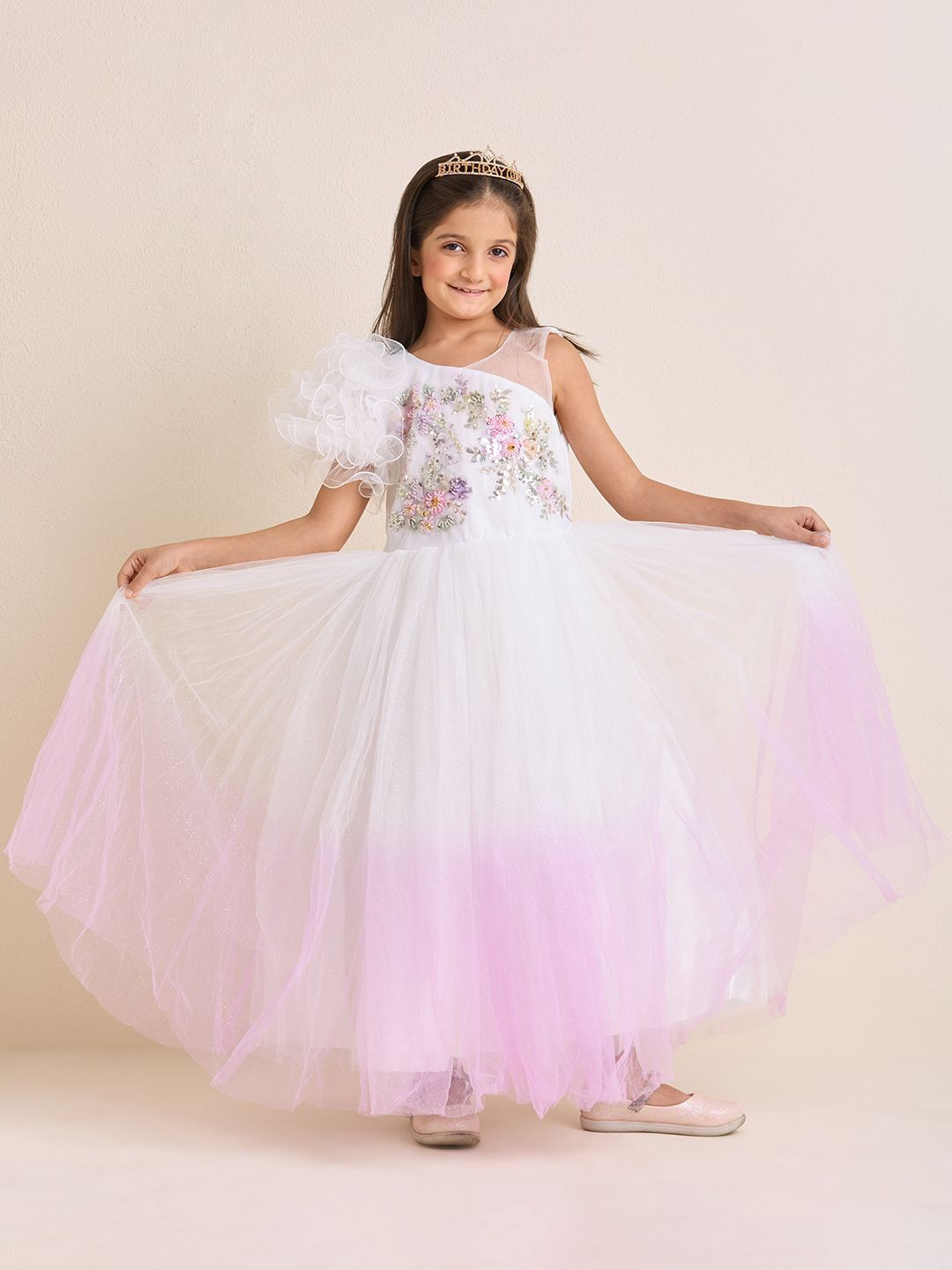 ZIP ZAP ZOOP Girls Embroidered Net Fit & Flare Maxi Dress