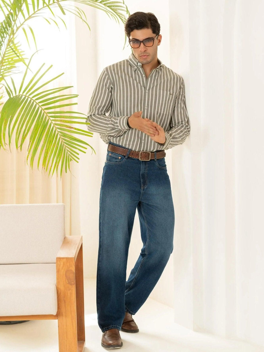 Minus One Striped Spread Collar Organic Cotton Shirt