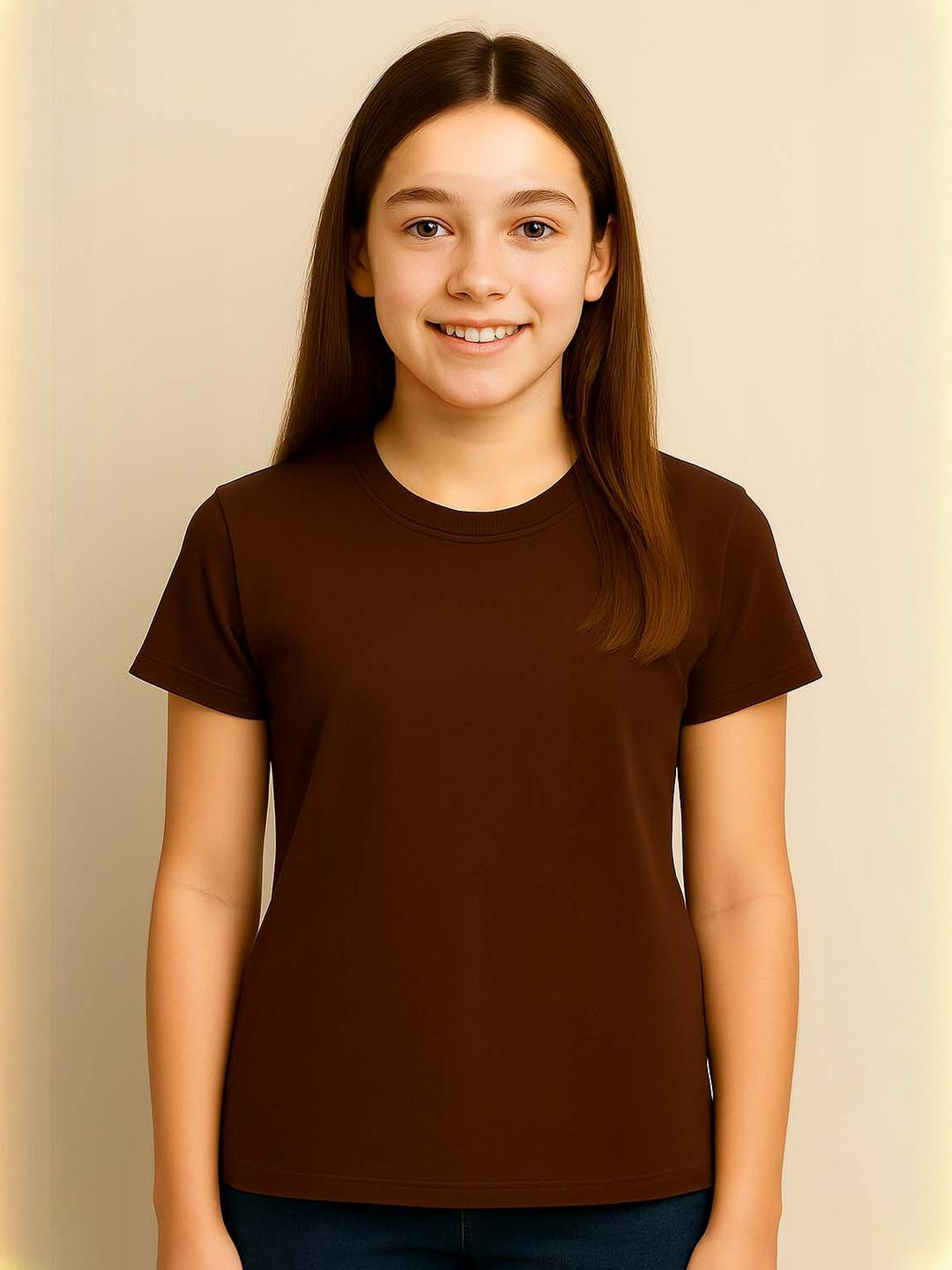 NOW OR NEVER Kids-Girls Coffee Brown Tshirts