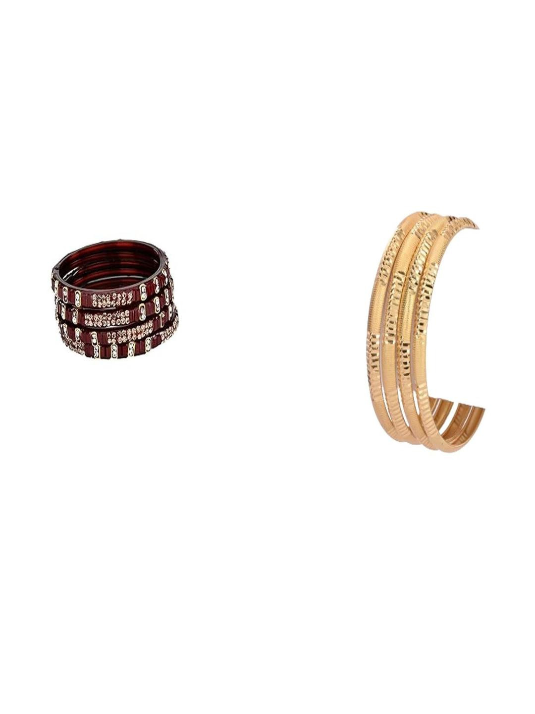 Somil Combo Glass Bangles For Women | Traditional Bangles Set | Daily, Festive & Party, Combo Of 2 Set, Maroon, Golden