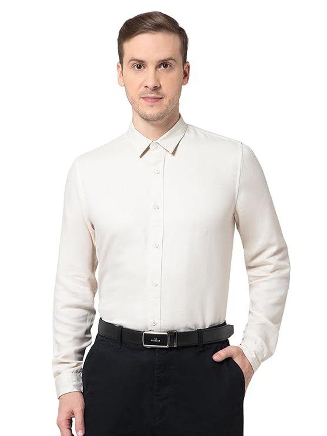 OXYZONE Relaxed Spread Collar Tencel Shirt