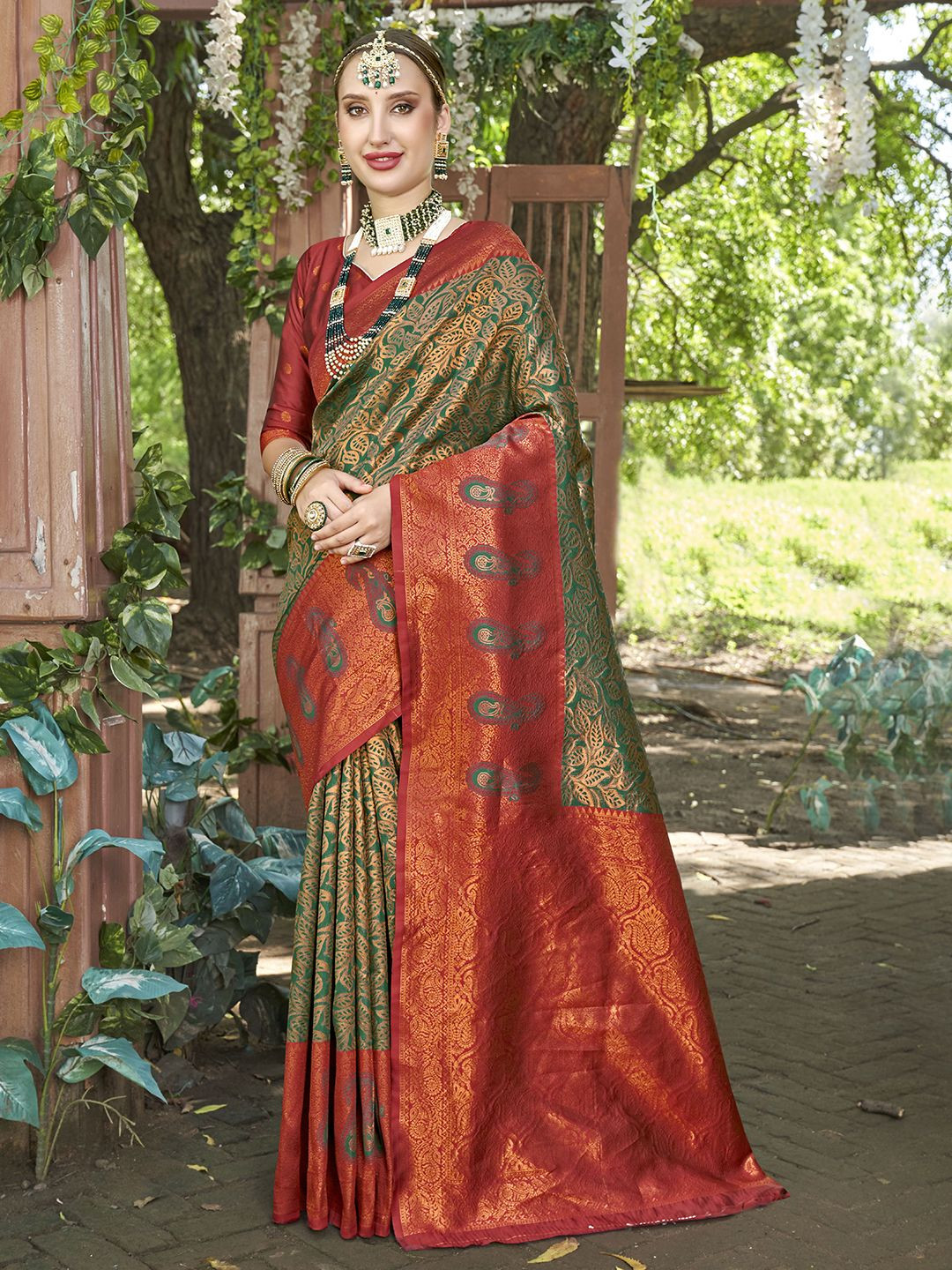 Anouk Rustic Ethnic Motif Woven Design Zari Kanjeevaram Saree
