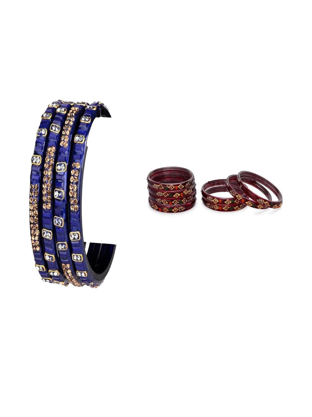 Somil Combo Glass Bangles For Women  Combo Of 2 Set, Blue, Maroon