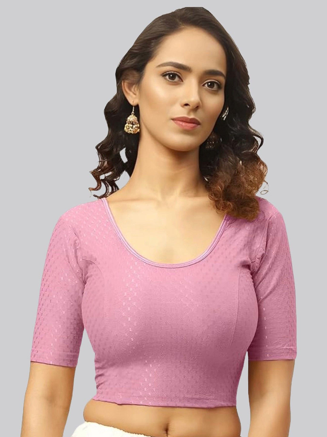 Fressia Fabrics Woven Designed Round Neck Saree Blouse