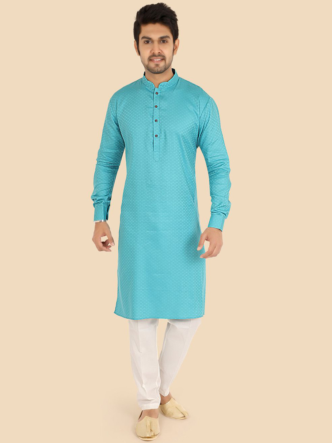 Ethniks Neu-Ron Men Textured Kurta with Pyjamas
