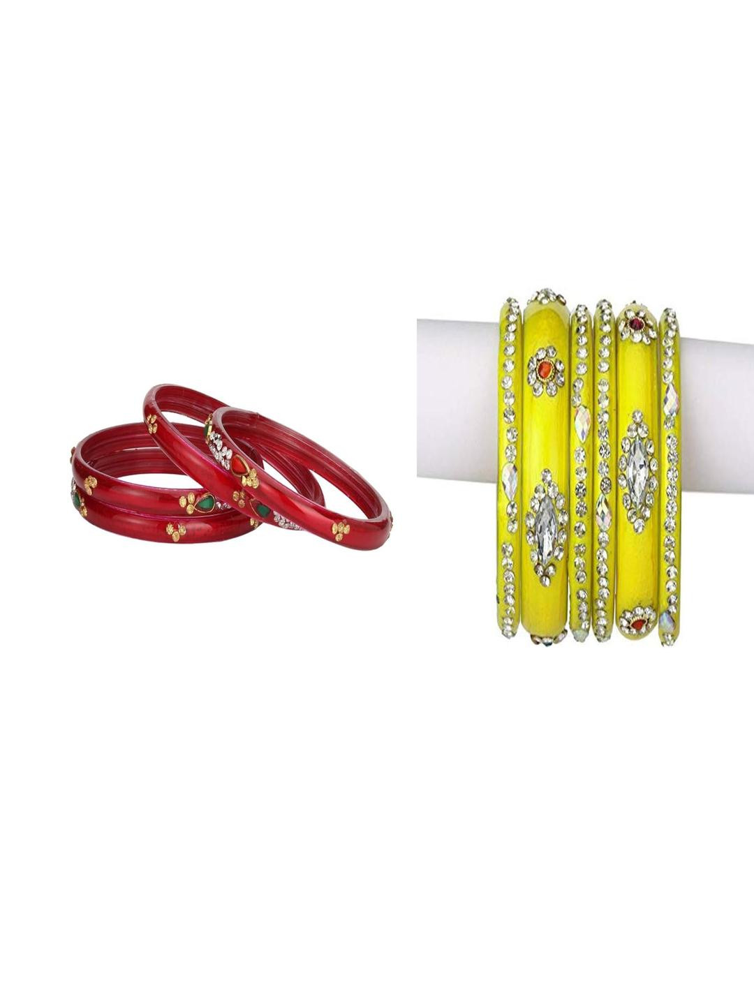 Somil Set of 10 Artificial Beads & Stone Glass Bangles