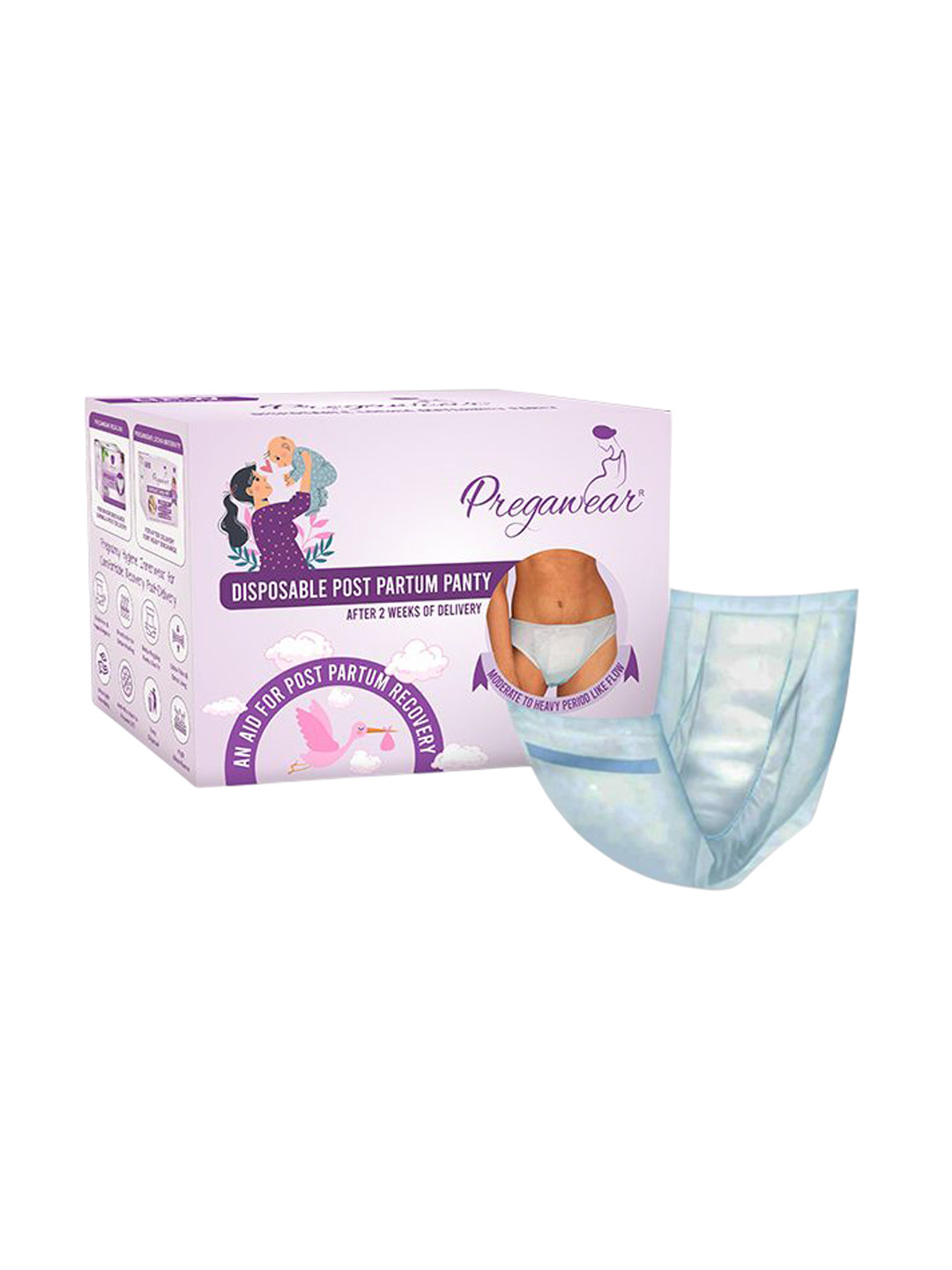 Pregawear 10 Pcs Disposable Post Partum Panty & 5Pcs  Heavy Flow Maternity Pad Set