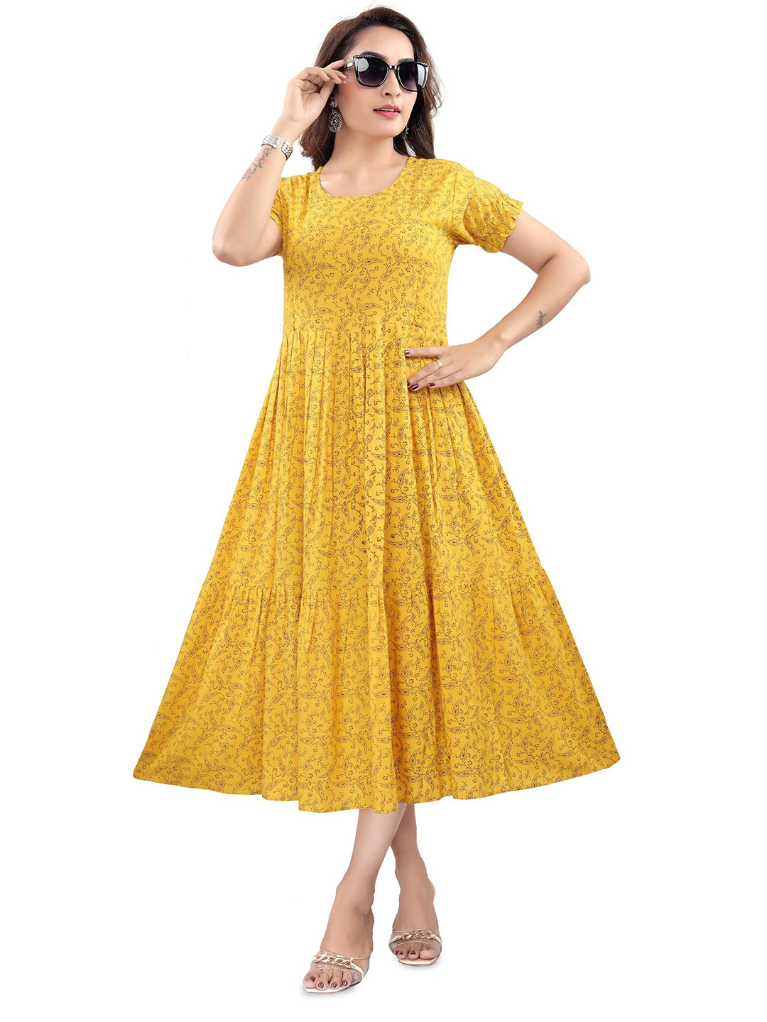 B2F Manufacturing & Designing Kurti Women Paisley Checked Gotta Patti Anarkali Kurta