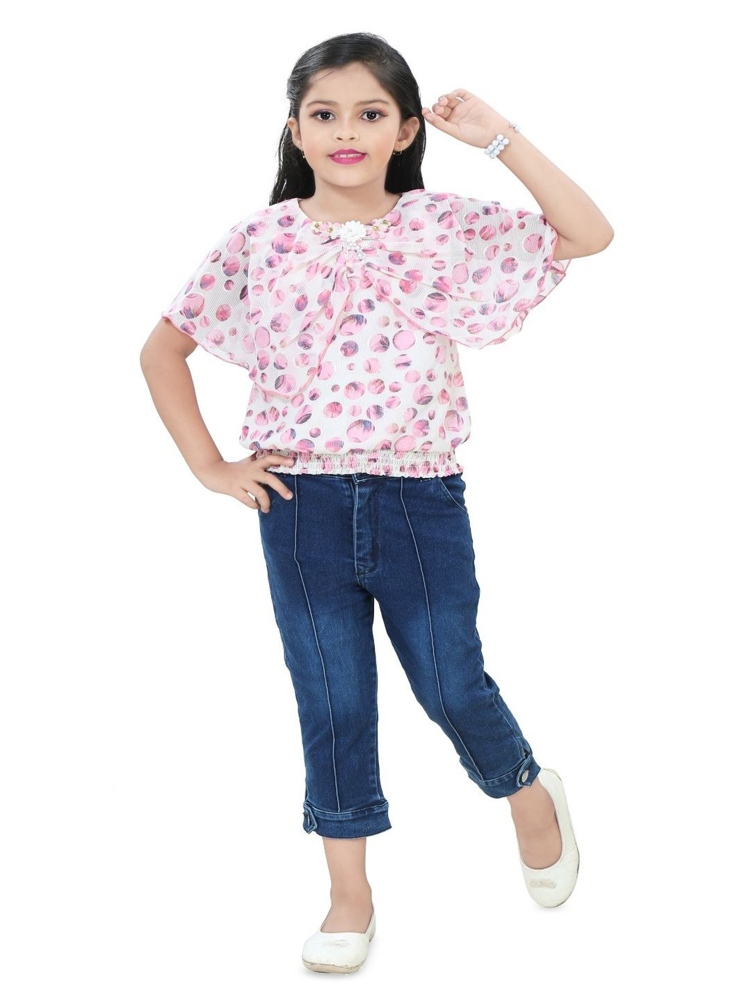 T Sumaita Dresses Girls Printed Round Neck Top With Capri