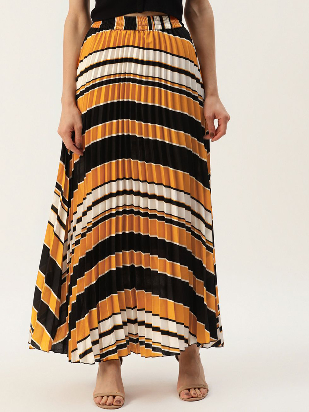 U&F Striped High-Rise A-Line Maxi Skirt
