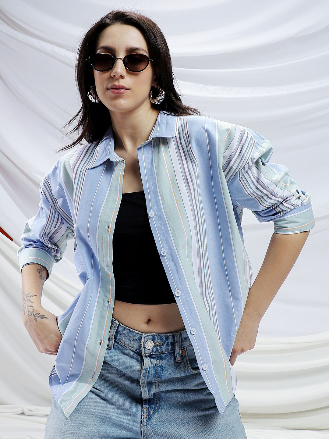 PINACOLADA Comfort Fit Multi Striped Cotton Spread Collar Shirt