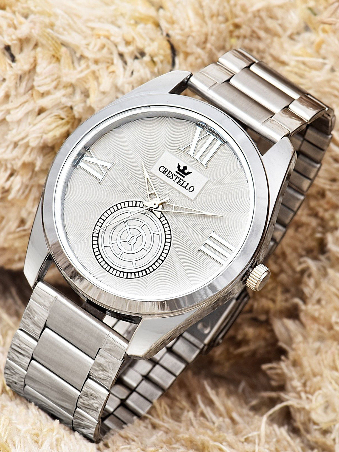 CRESTELLO Men Embellished Dial & Stainless Steel Straps Analogue Watch CR-GR248-WHT-CH