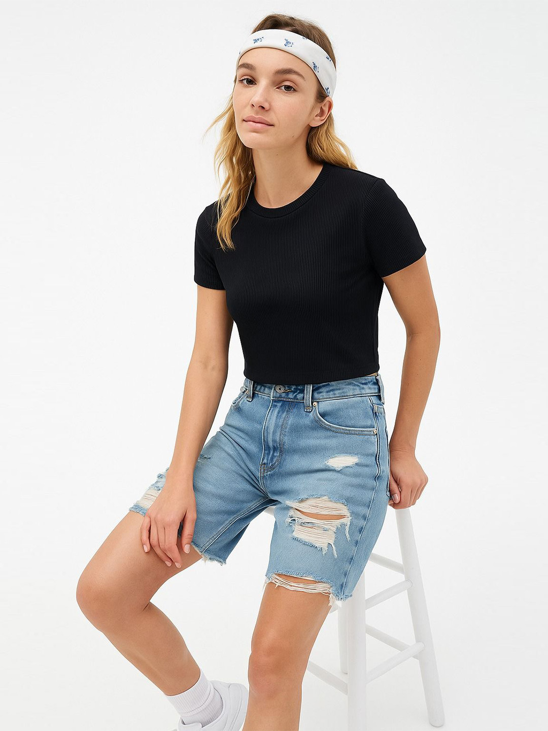 R.Code by The Roadster Life Co. Women Ribbed Cotton Crop Top