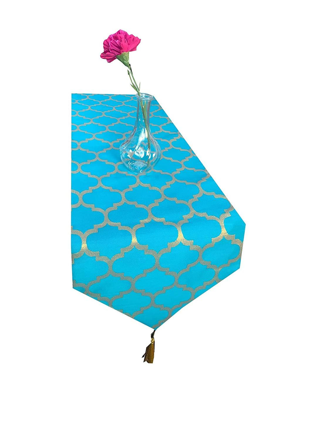 Pink Parrot Blue And Gold Color Ethnic Motifs Polyester Jacquard silk table runner