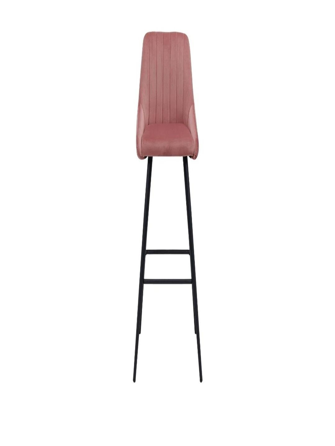 DOE BUCK Pink Low Back Tufted Velvet Wood Bar Stool