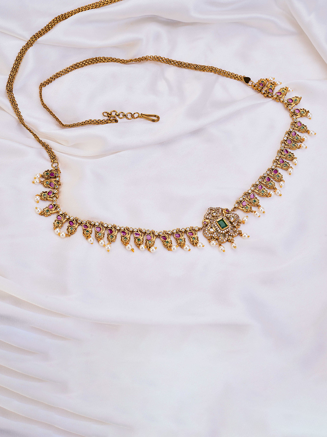 Opal Touch Cubic Zirconia Studded Waist Chain Saree Accessories