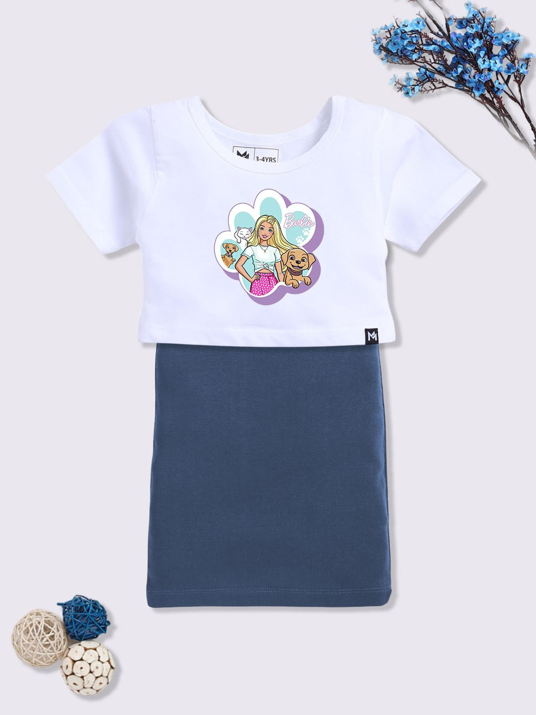 YK X Minute Mirth Girls Cotton T-shirt Dress With Printed T-shirt