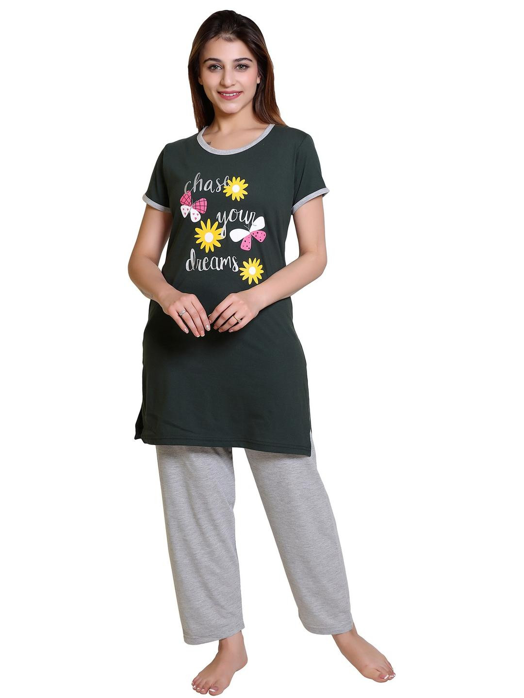 E-MAX Women Green Printed Night suit