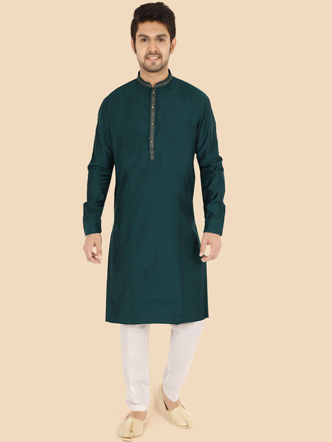 Ethniks Neu-Ron Mandarin Collar Straight Satin Kurta with Pyjamas