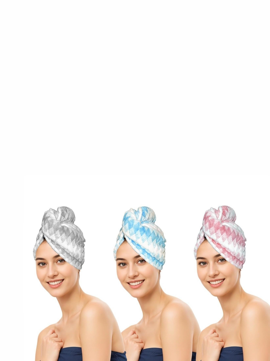 HOUSSE Grey & Blue Pack Of 3 Printed 300 GSM Bath Towel