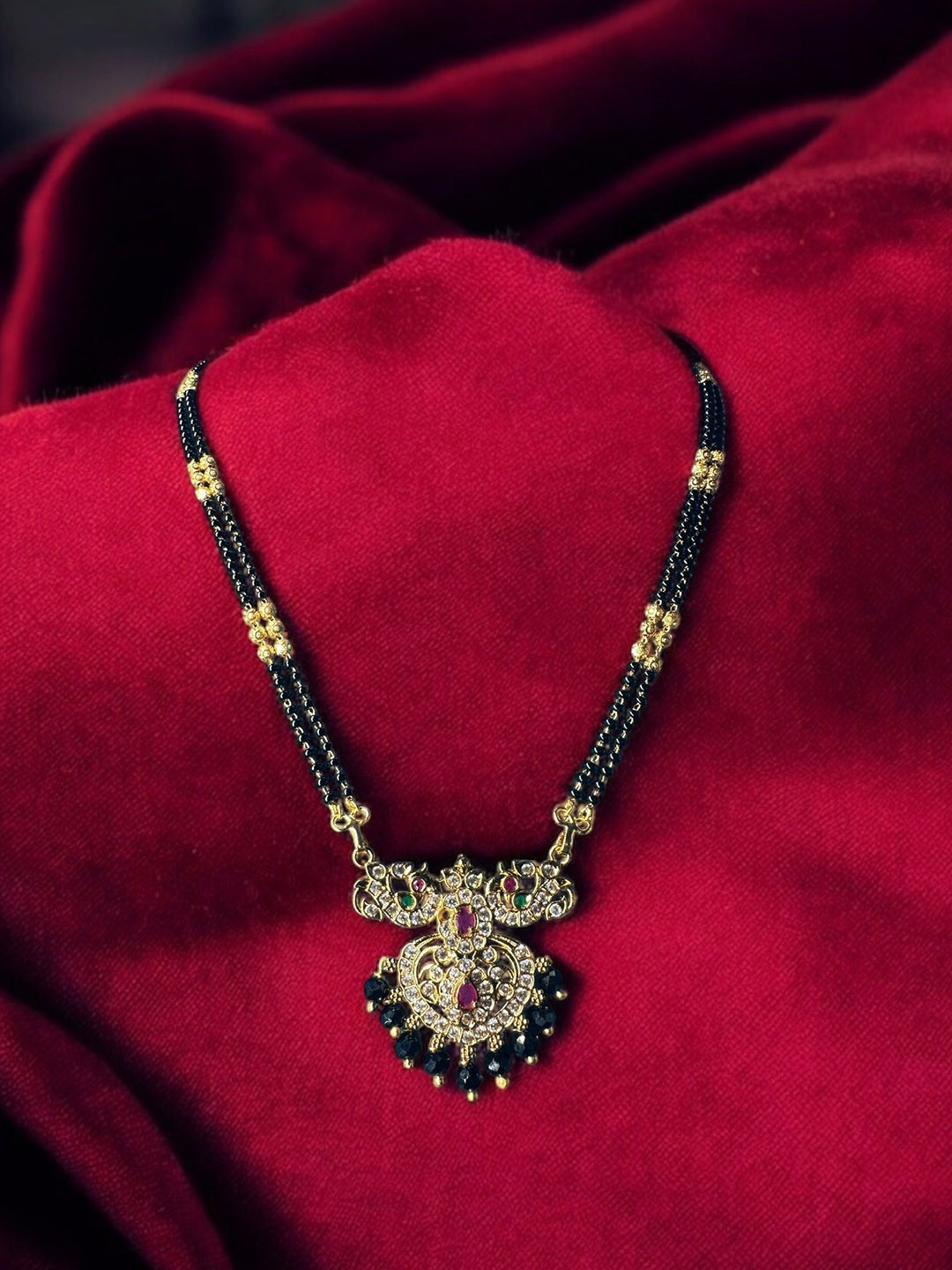 ASTHMANGALA Gold-Plated Cubic Zirconia Studded & Beads Mangalsutra