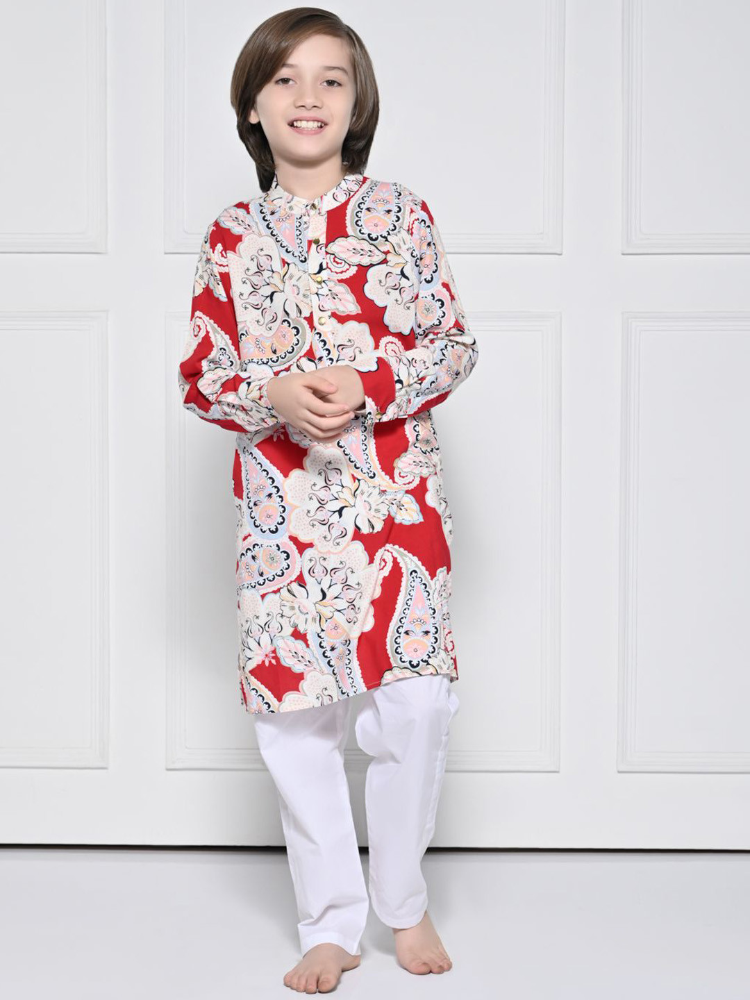THE PONY & PEONY CO. Red Paisley Pure Cotton Kurta Set for Boys