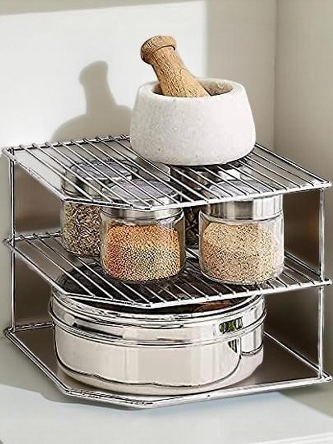 IVAZA Grey Set of 1 Metal 3 Shelf Rack Multi-Utility Organiser