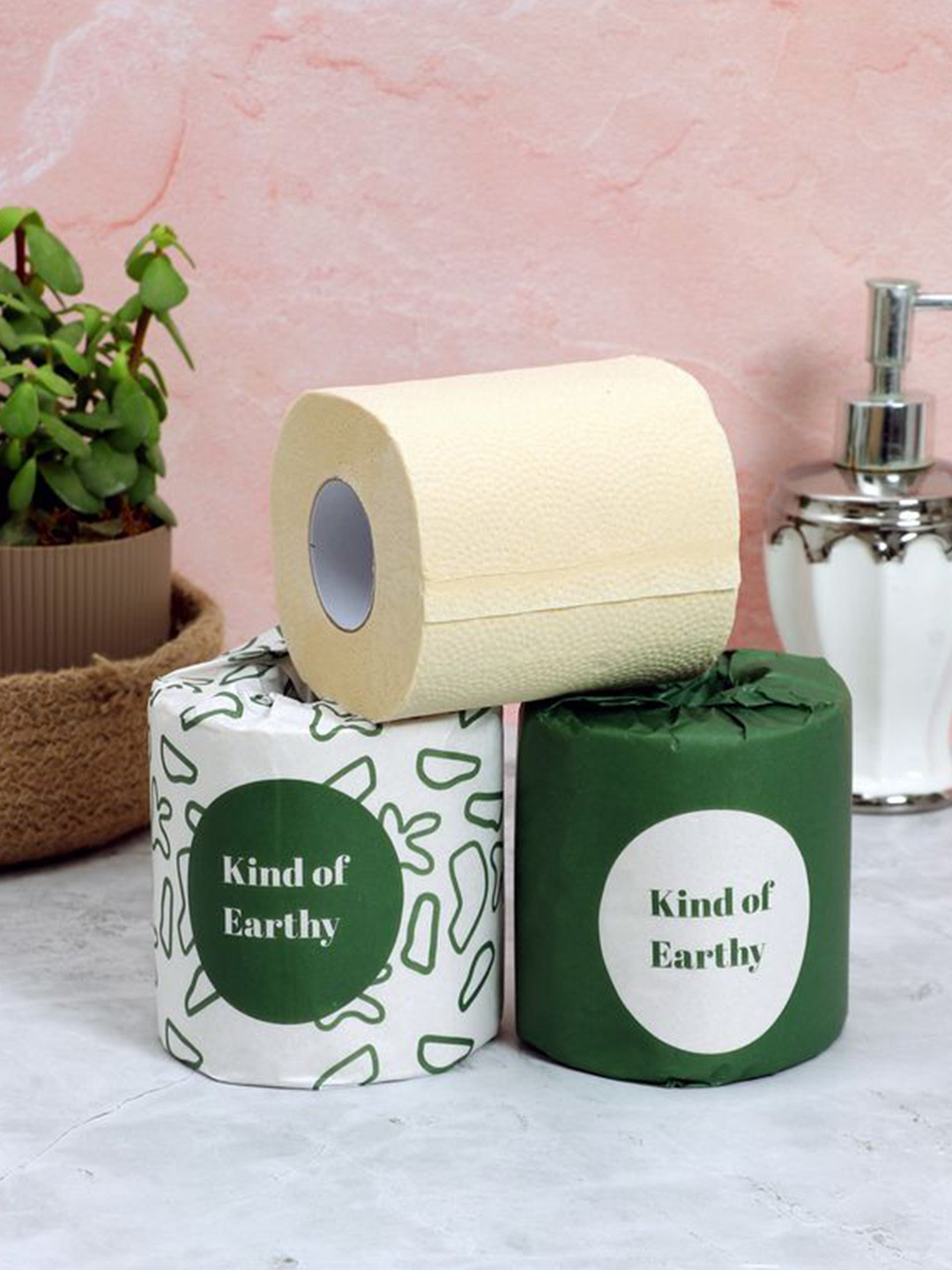 Kind of Earthy Set Of 4 Bamboo Facial Tissue Paper Box & Rolls - 100 Pulls Each