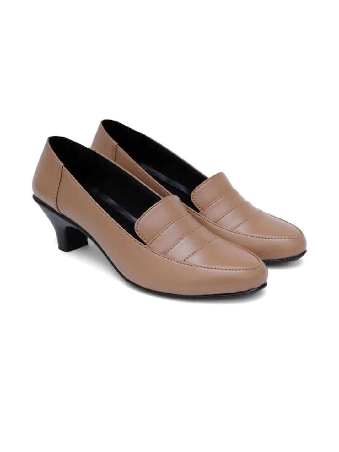 banuchi Women Solid Beige Heeled Shoes