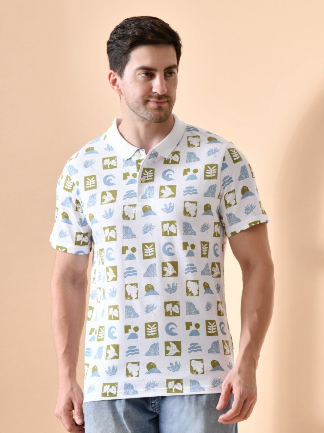 STARFOX Men Conversational Printed Polo Collar Cotton T-shirt