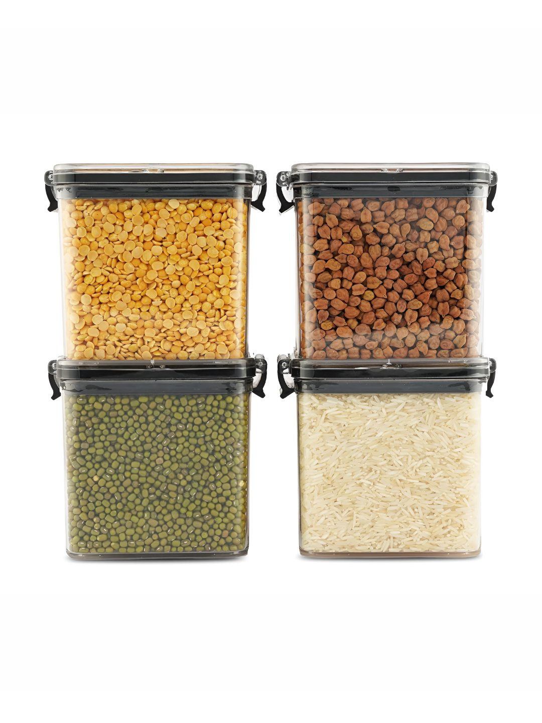 Pearlpet Set of 4 Black Plastic Easy to Clean Jar Containers - 750ml