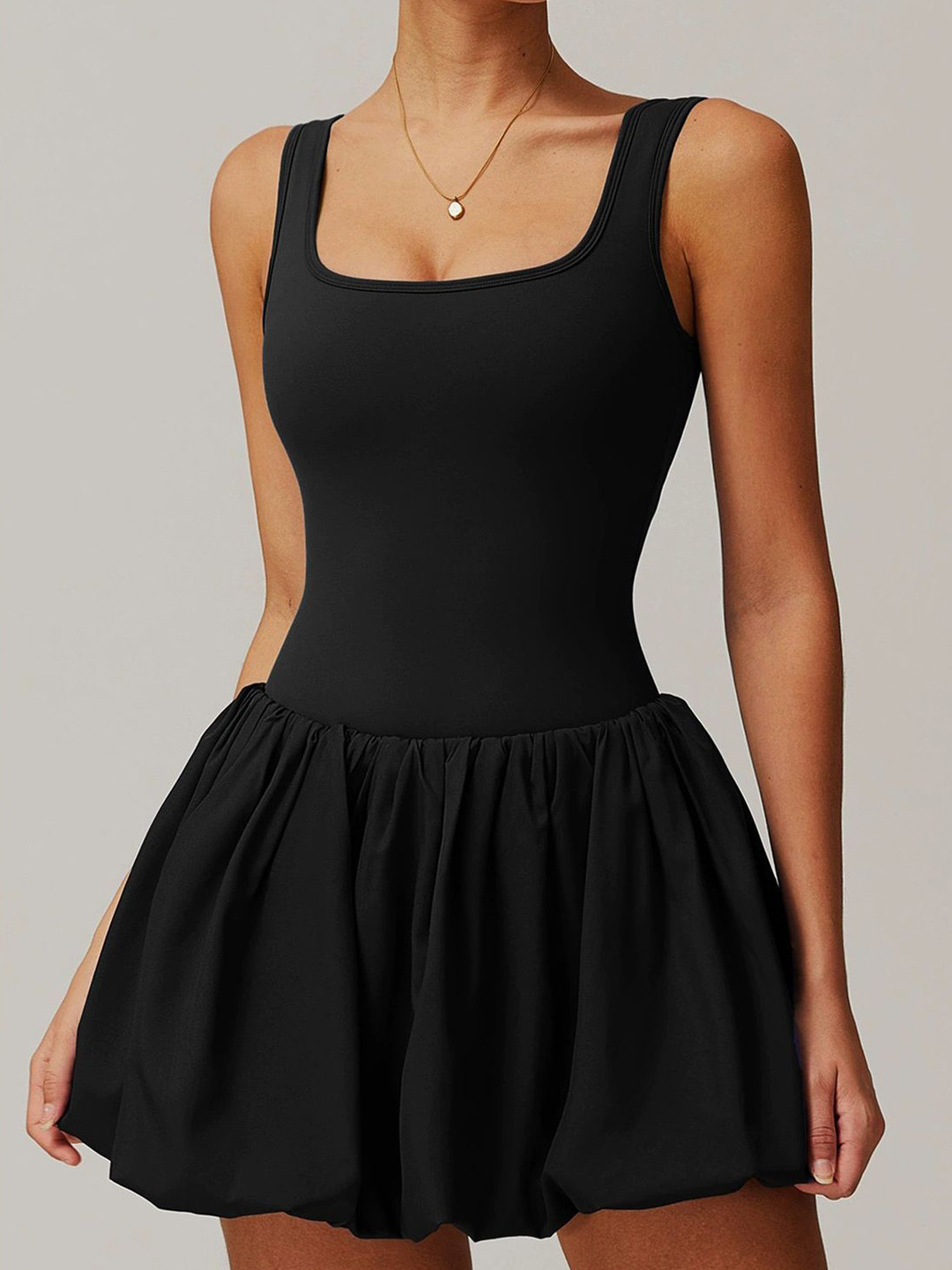 Miss Mosa By Akanksha  Venessa Statement Balloon Dress With Attached Short In Black