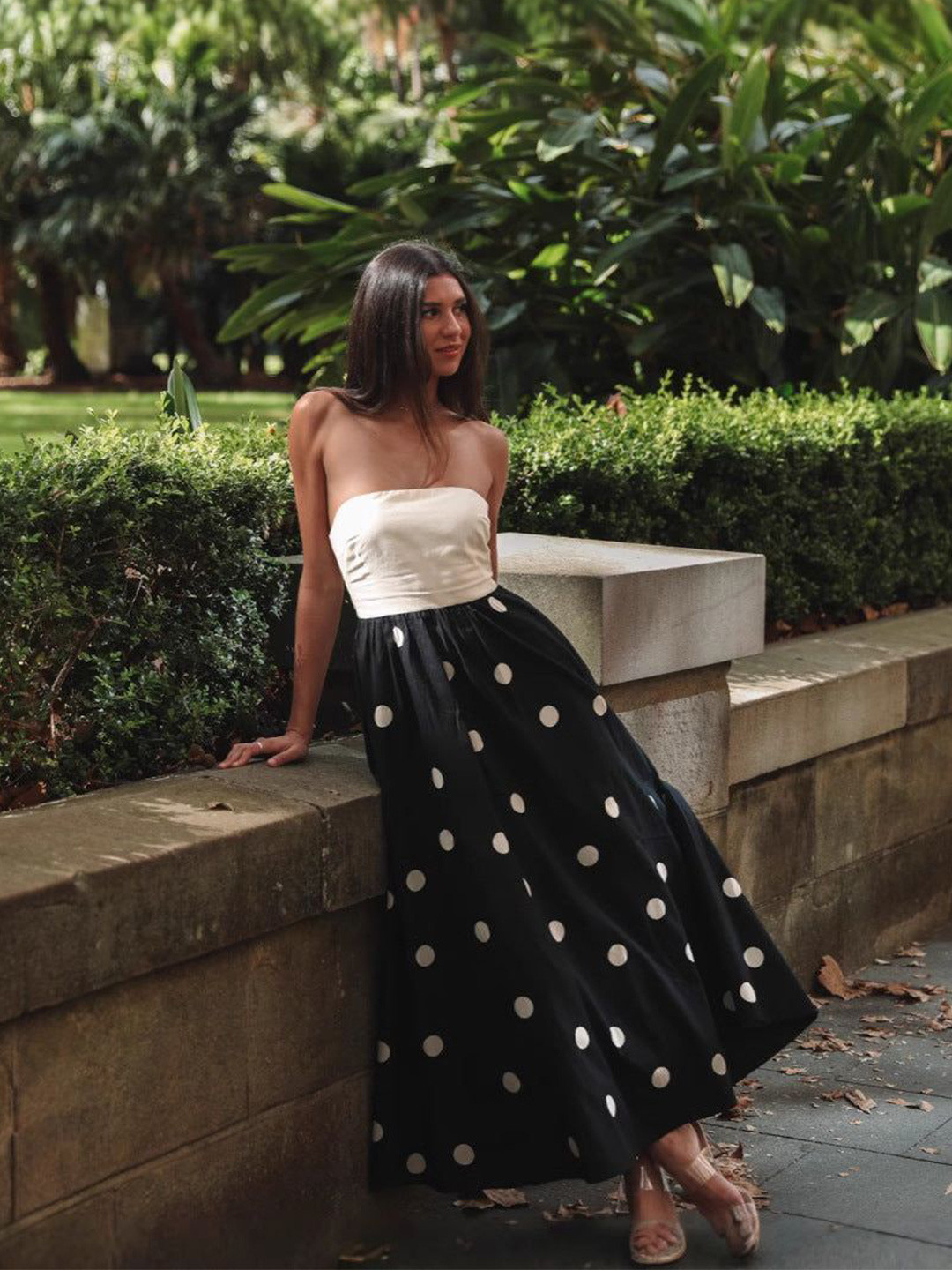 Outzidr Women Polka Dot Strapless Maxi Dress