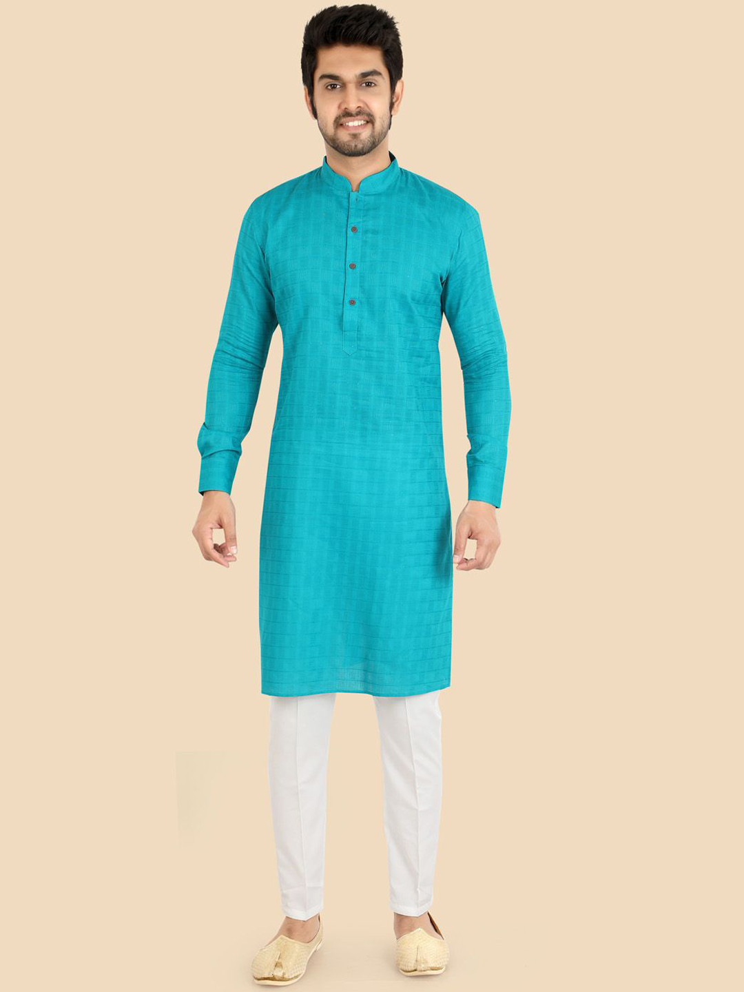 Ethniks Neu-Ron Men Textured Regular Pure Cotton Kurta with Pyjamas