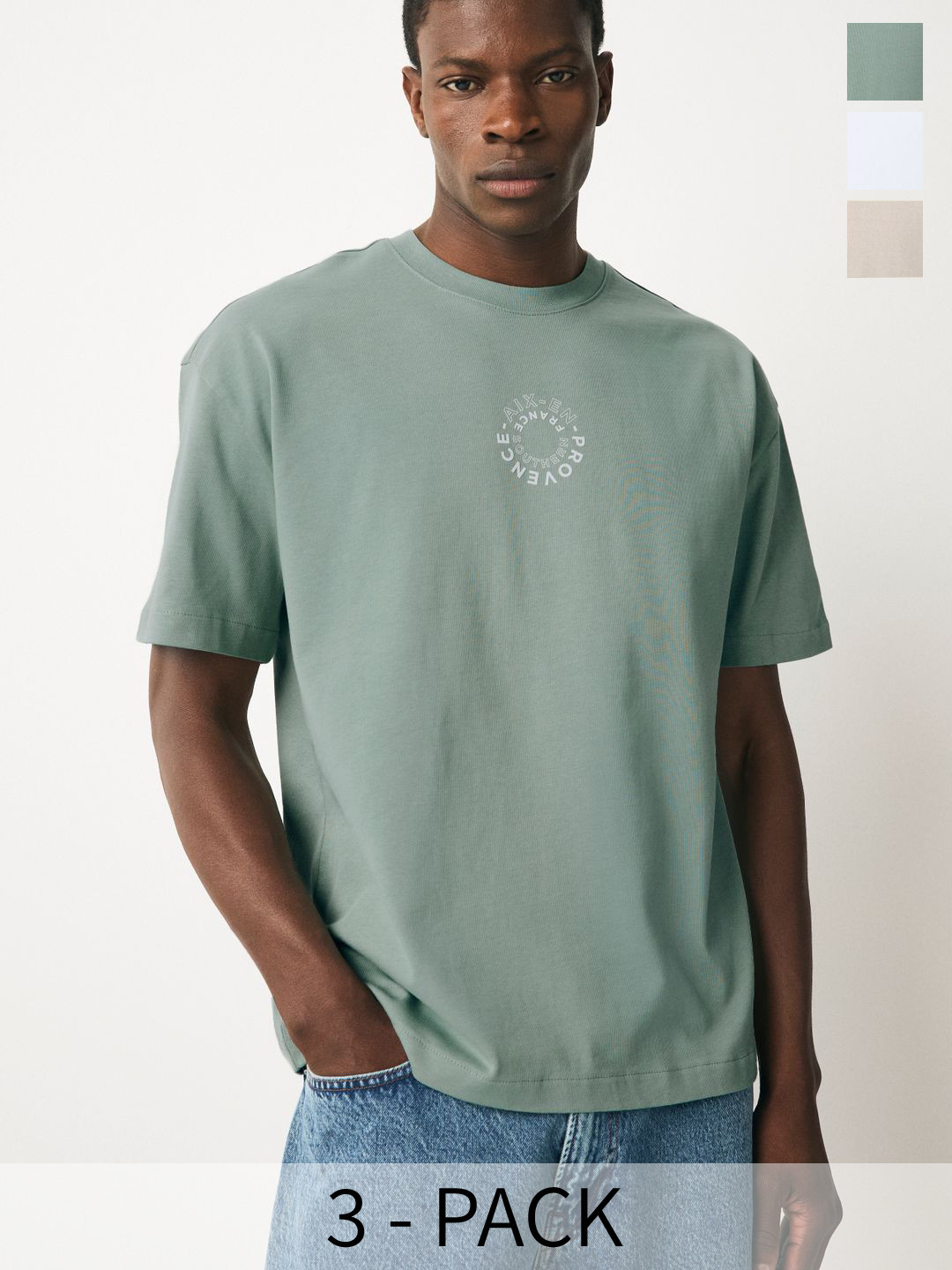 NEXT Pack of 3 Drop-Shoulder Heavyweight Cotton Relaxed Fit T-shirt