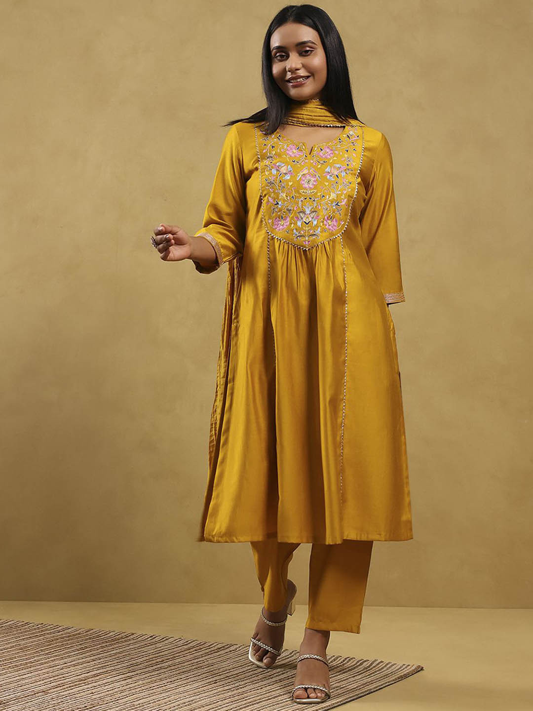 Rangriti Women Woven Design Embroidered Kurta with Salwar & Dupatta