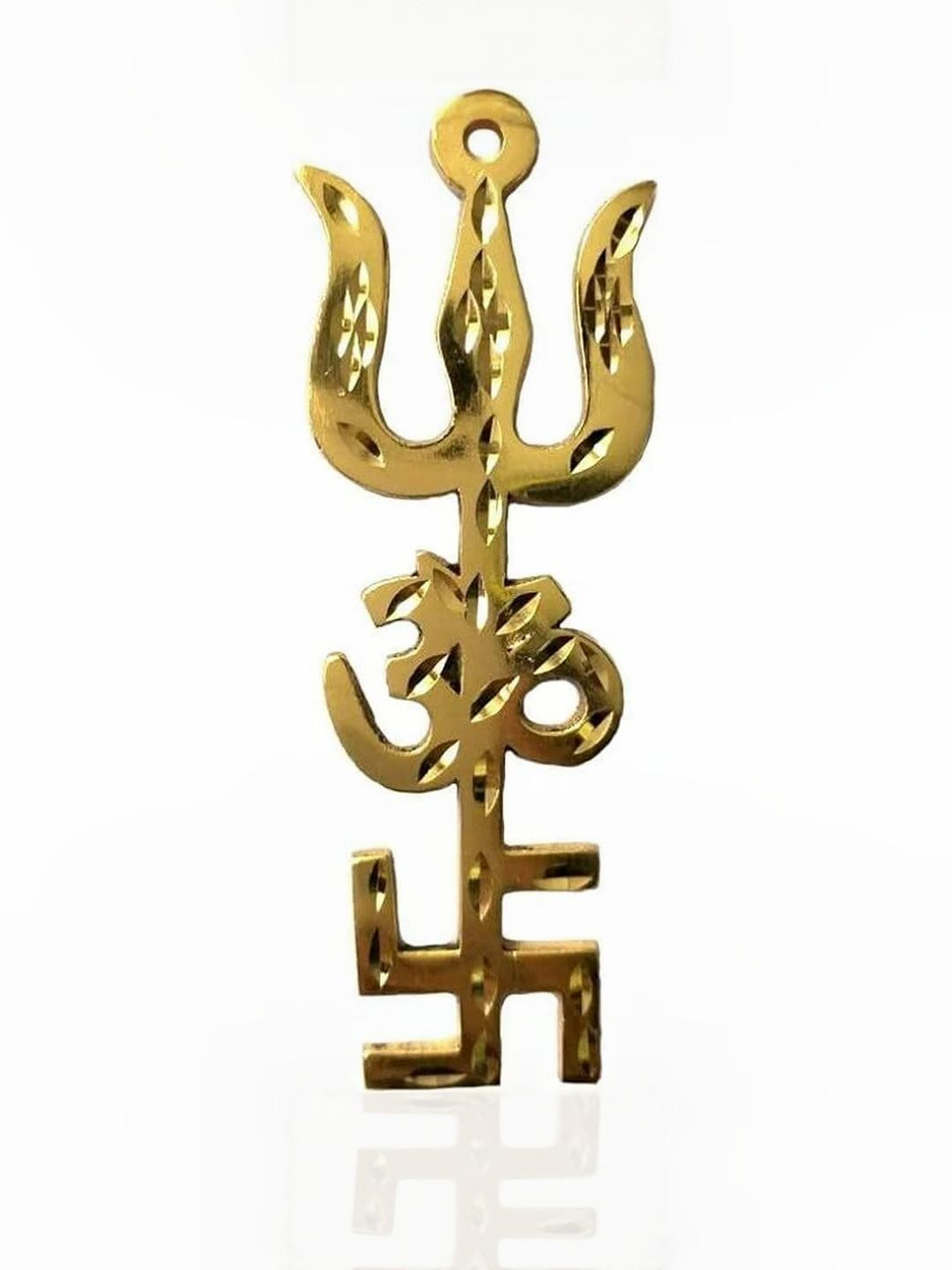 ASTRO-D Brass Swastik Om Trishul Wall Hanging Vastu Trishakti Yantra Home Office