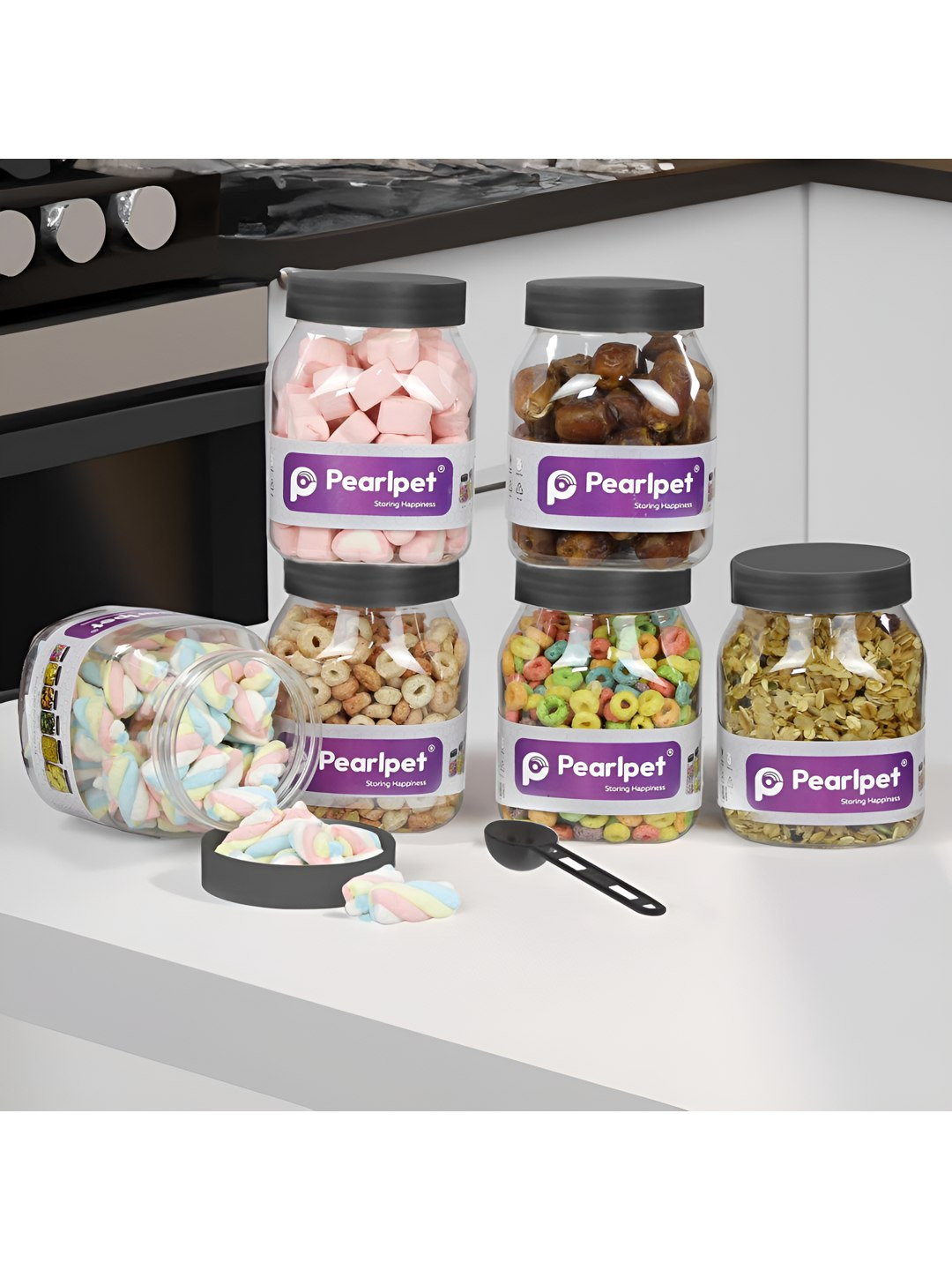 Pearlpet 6 Pieces Black And Transparent Easy to Clean Core Containers - 800 ml Each