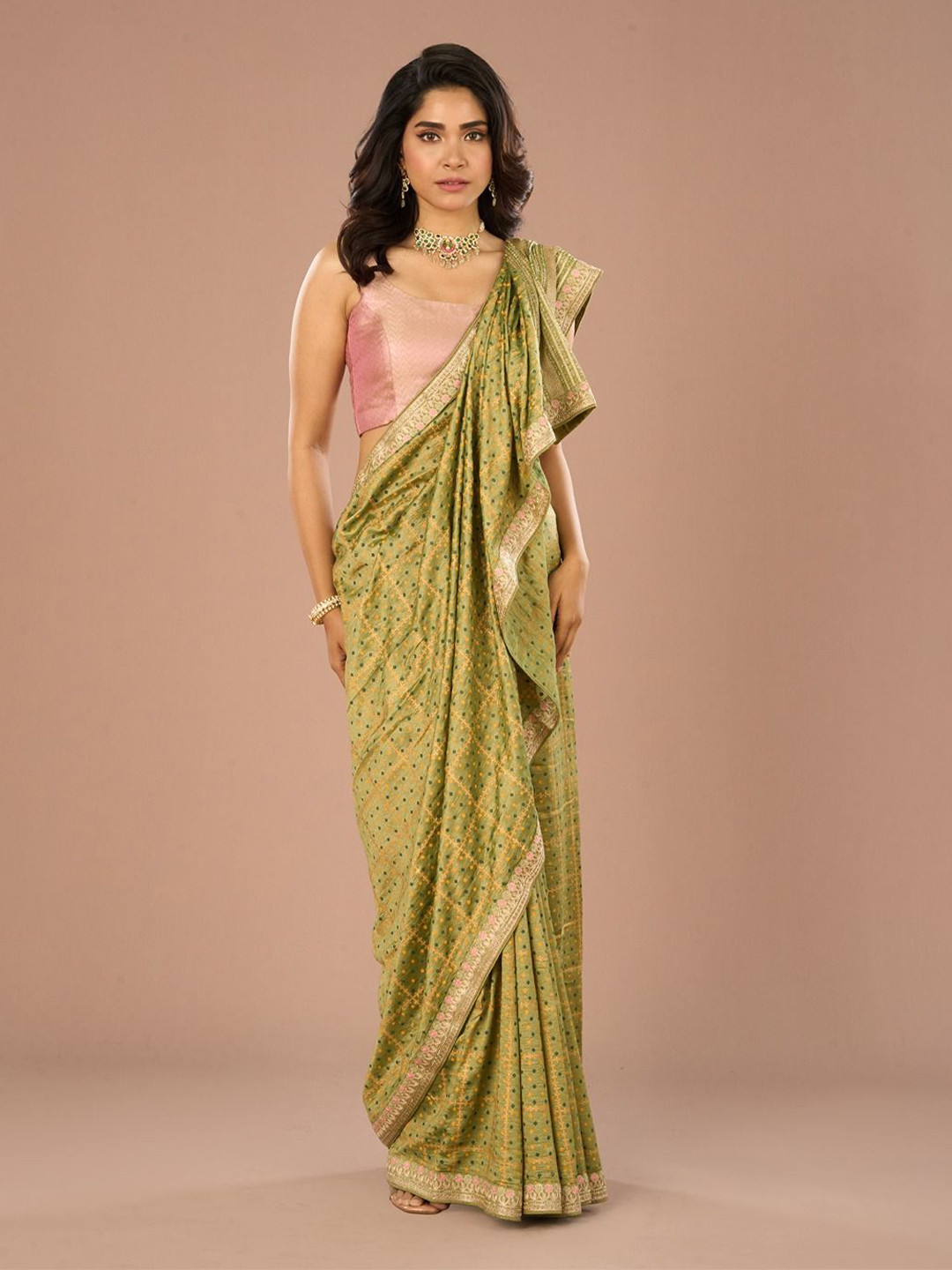 MOHEY Polka Dot Print Woven Design Zari Saree
