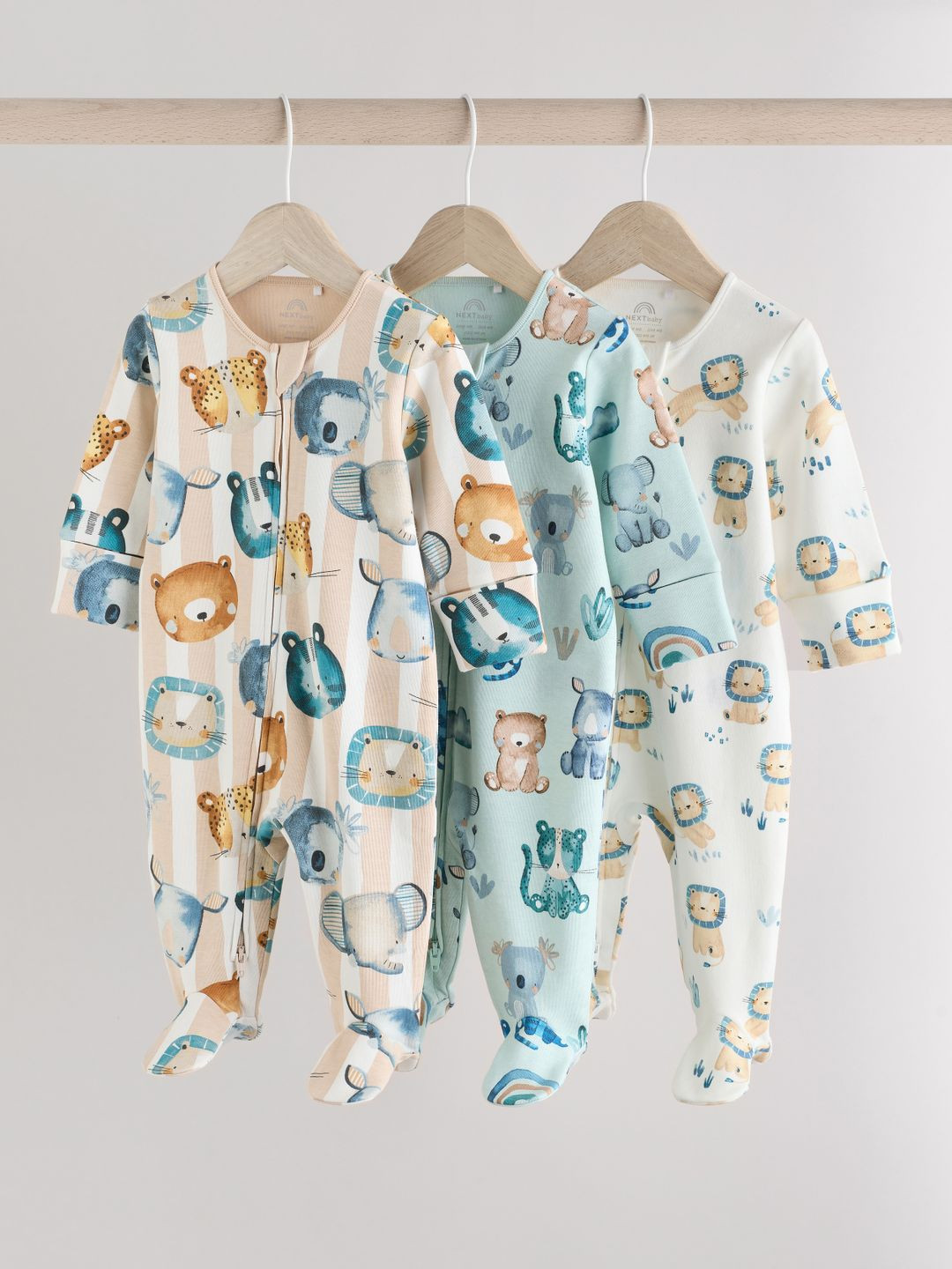 NEXT Infants Pack of 3 Printed Two Way Zip Pure Cotton Sleepsuit