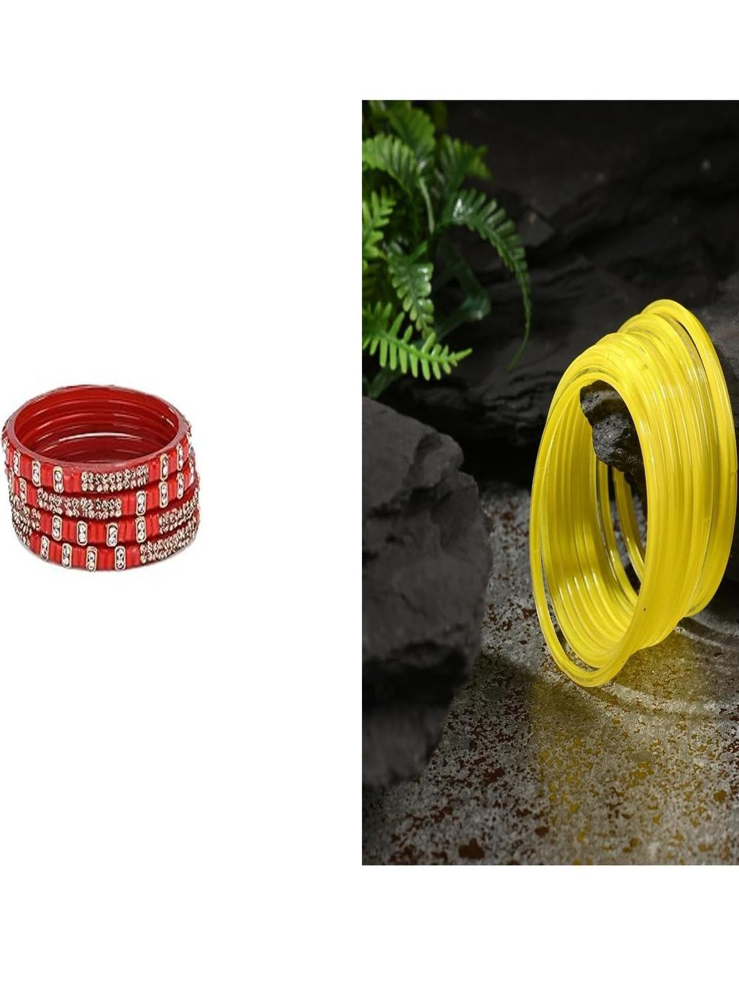 Somil Combo Glass Bangles For Women | Traditional Bangles Set | Daily, Festive & Party, Combo Of 2 Set, Red, Yellow