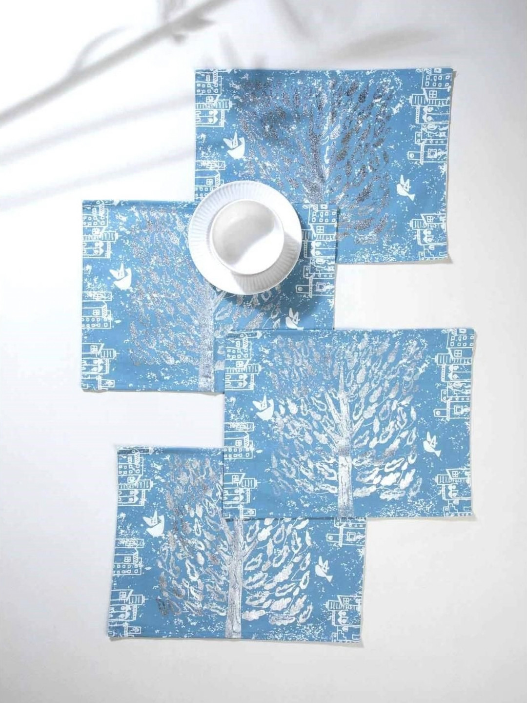 FREEDOM TREE Kadamba 4-Pcs Blue Printed Cotton Table Placemats