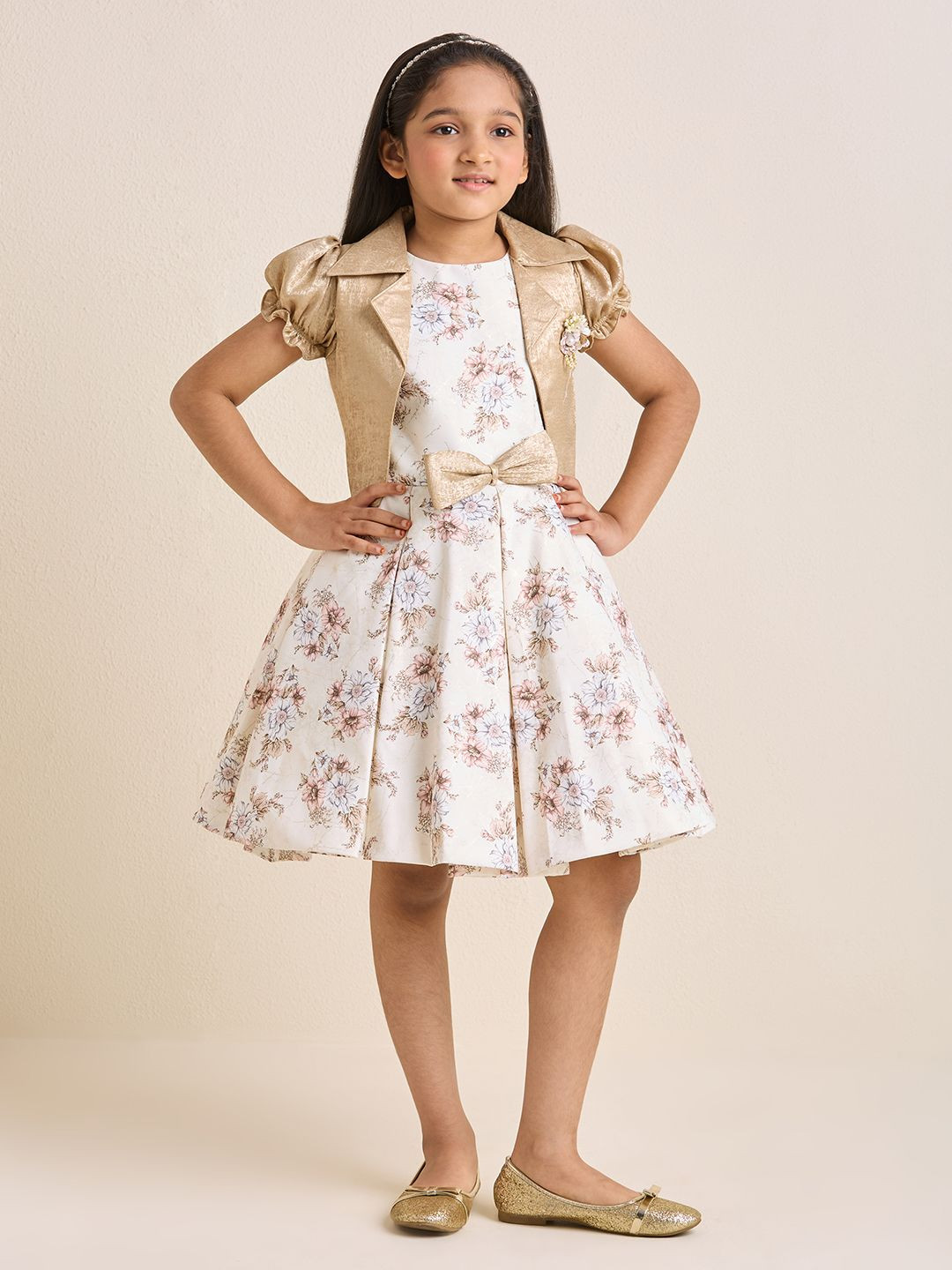 ZIP ZAP ZOOP Girls Floral Printed Bow Fit & Flare Dress