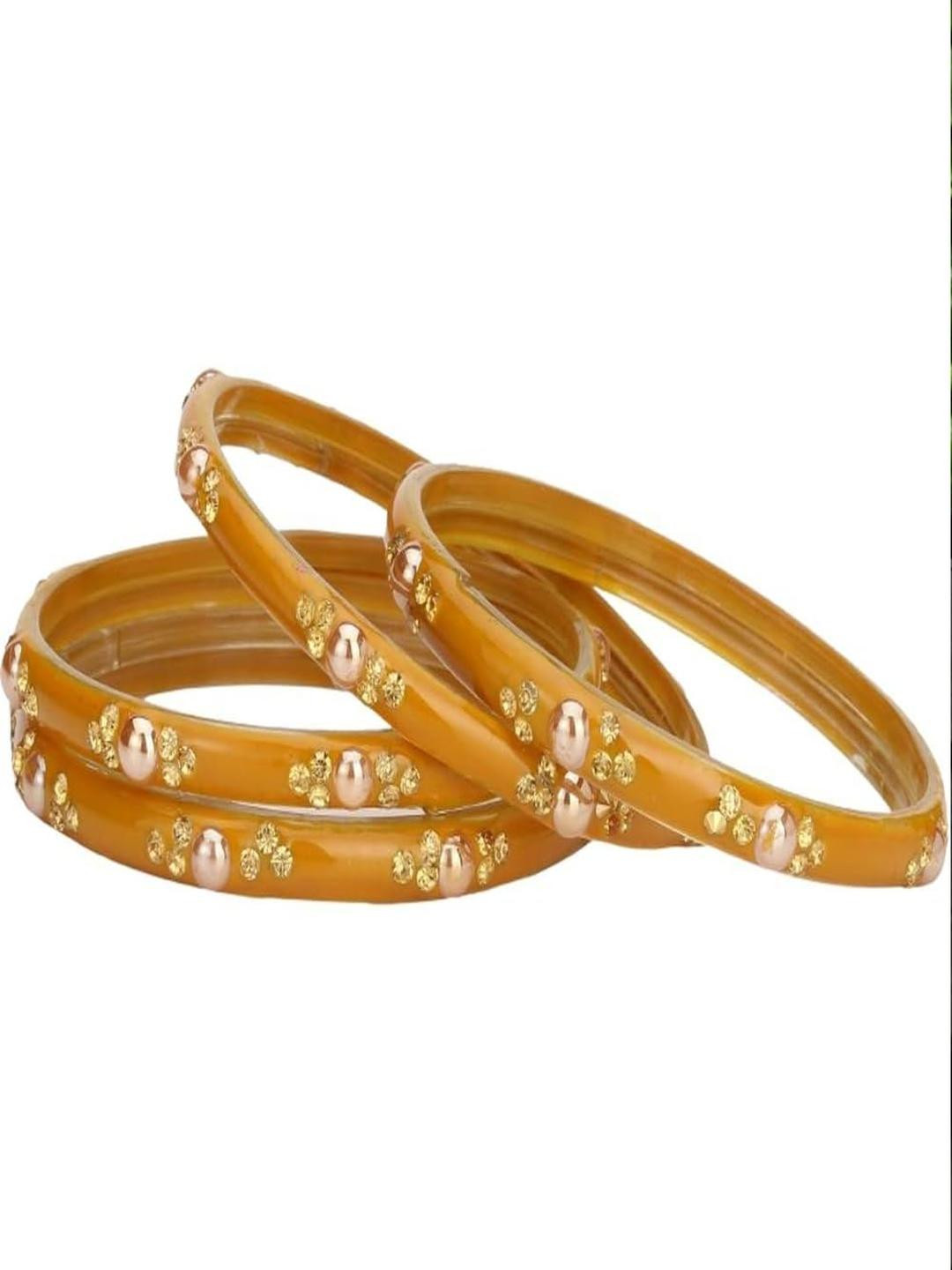 Somil Elegant Combo Glass Bangle Set | Handmade Traditional Chudi For Women | Perfect For Daily & Occasion Use, Combo of 2 Set, Yellow, Totai