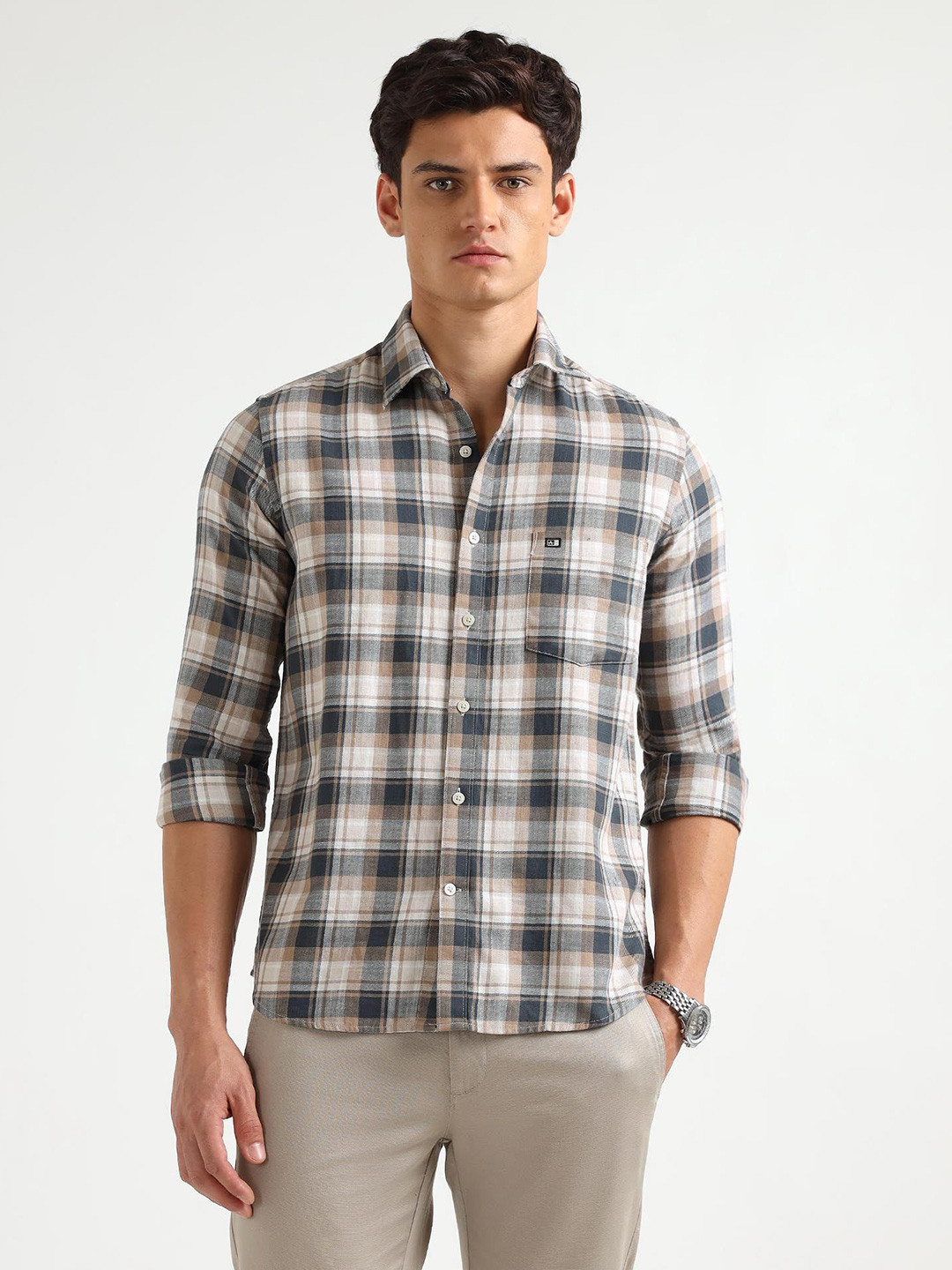 Arrow Sport Slim Fit Other Checks Checked Spread Collar Cotton Shirt