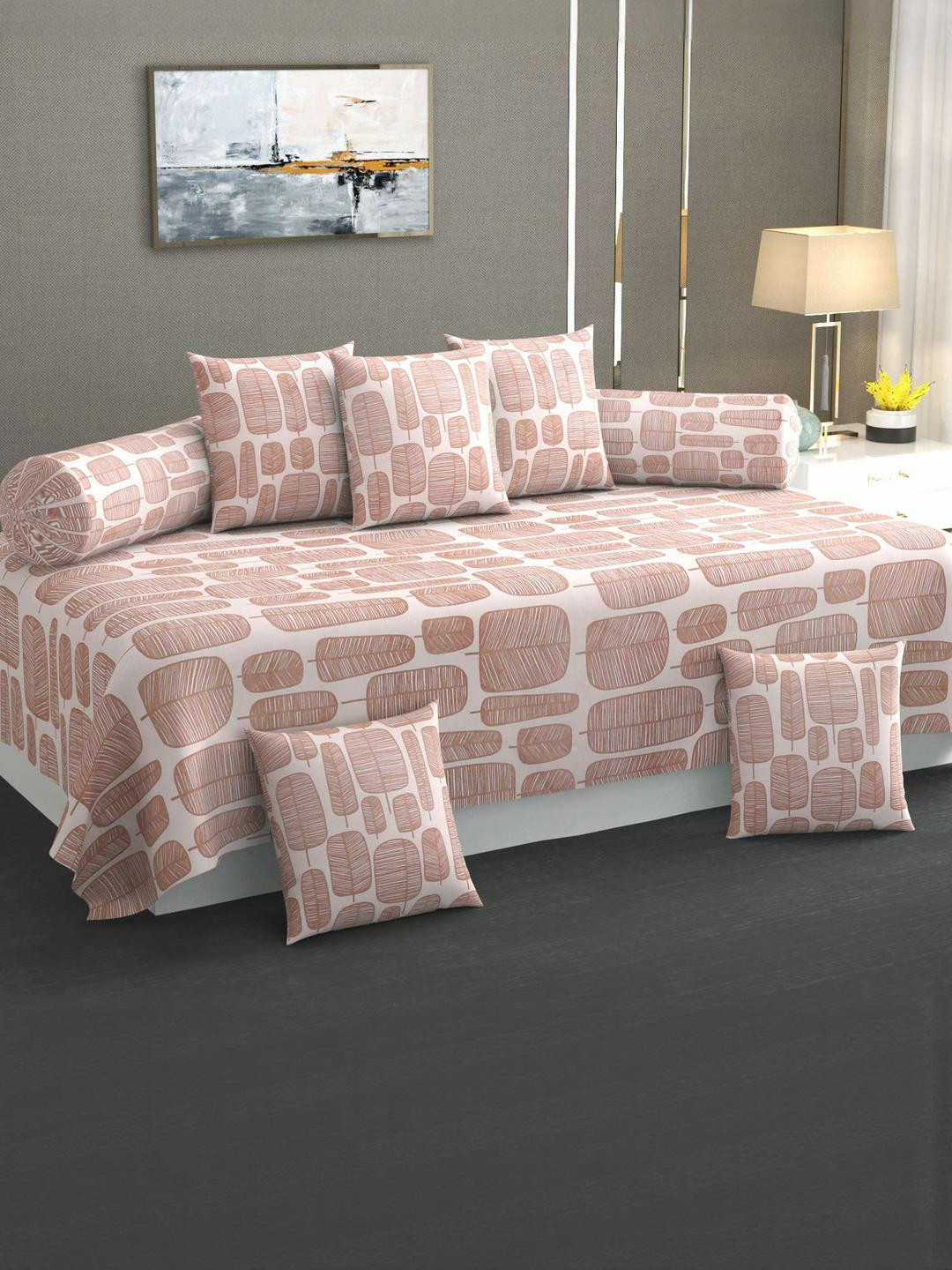 HIYANSHI HOME FURNISHING Set of 8-Piece Leaf Printed Cotton Diwan Set