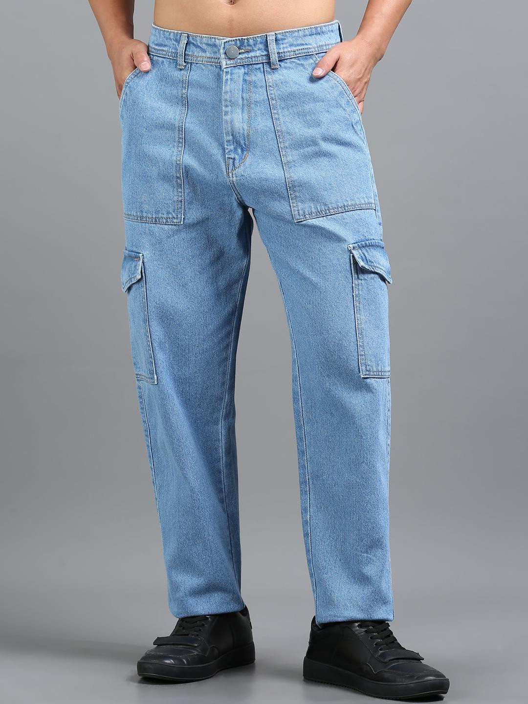 Kolor Fusion Men Cotton Light Blue Relaxed Fit Cargo Jeans